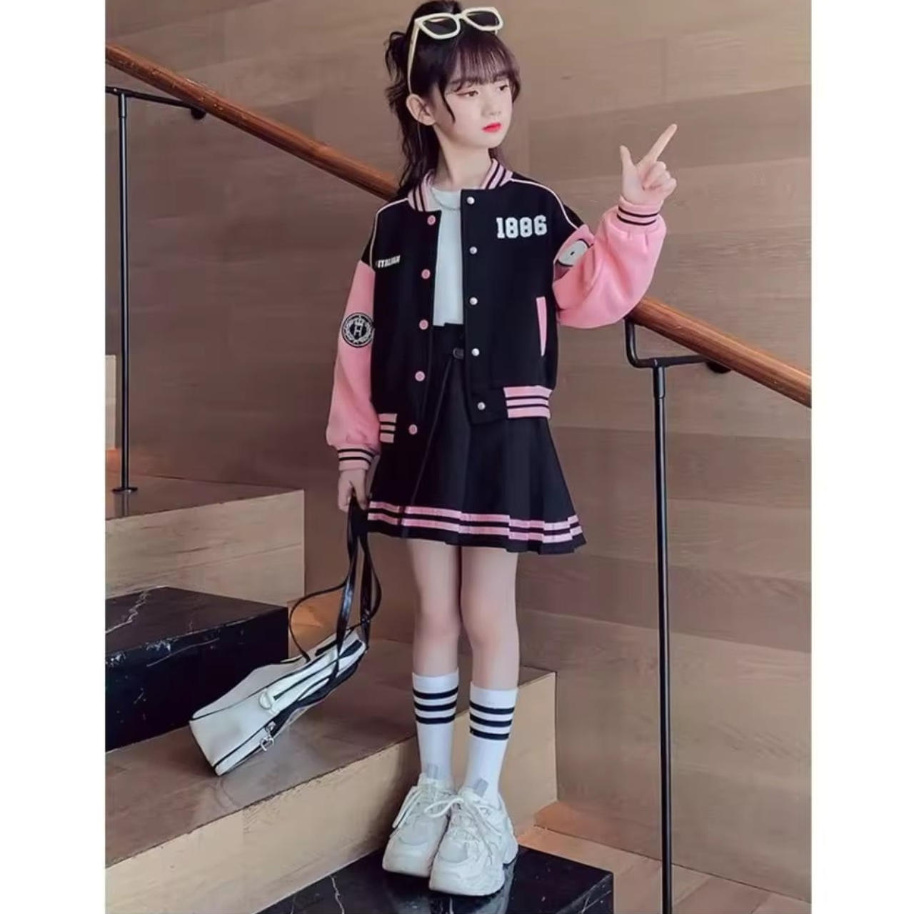 スタジャン × プリーツスカート セットアップ