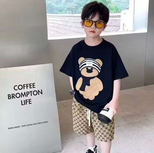 キッズダンス衣装やレッスンにオススメ!Bear プリントTシャツ(ブラック)