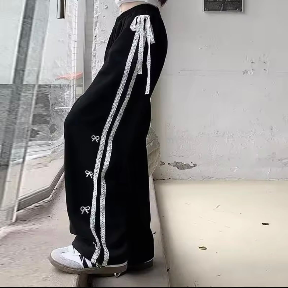 リボン柄 ワイドパンツ