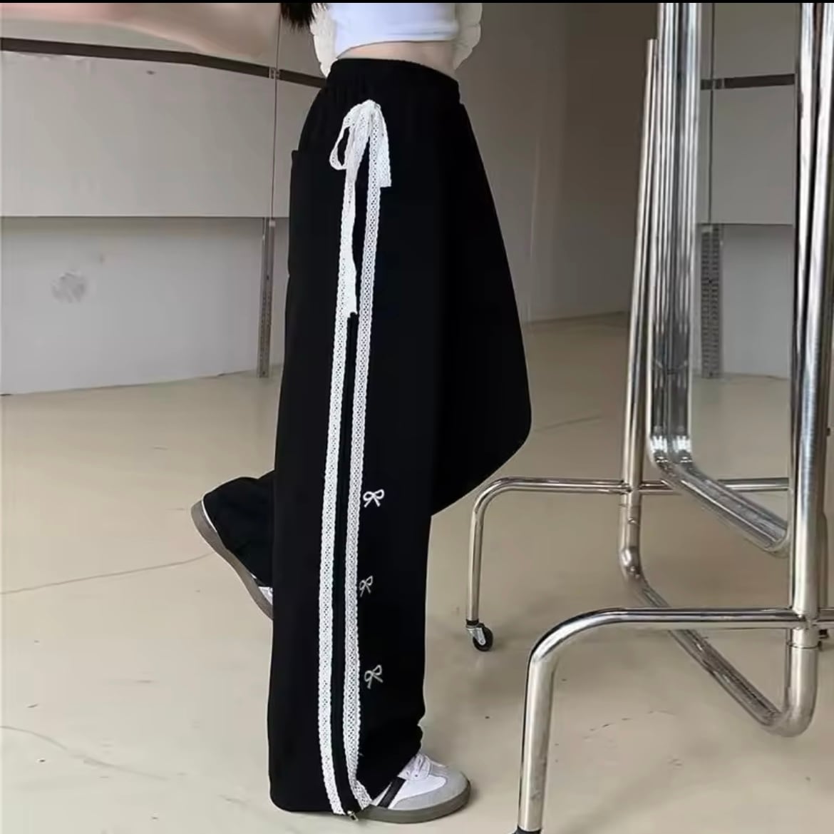 リボン柄 ワイドパンツ