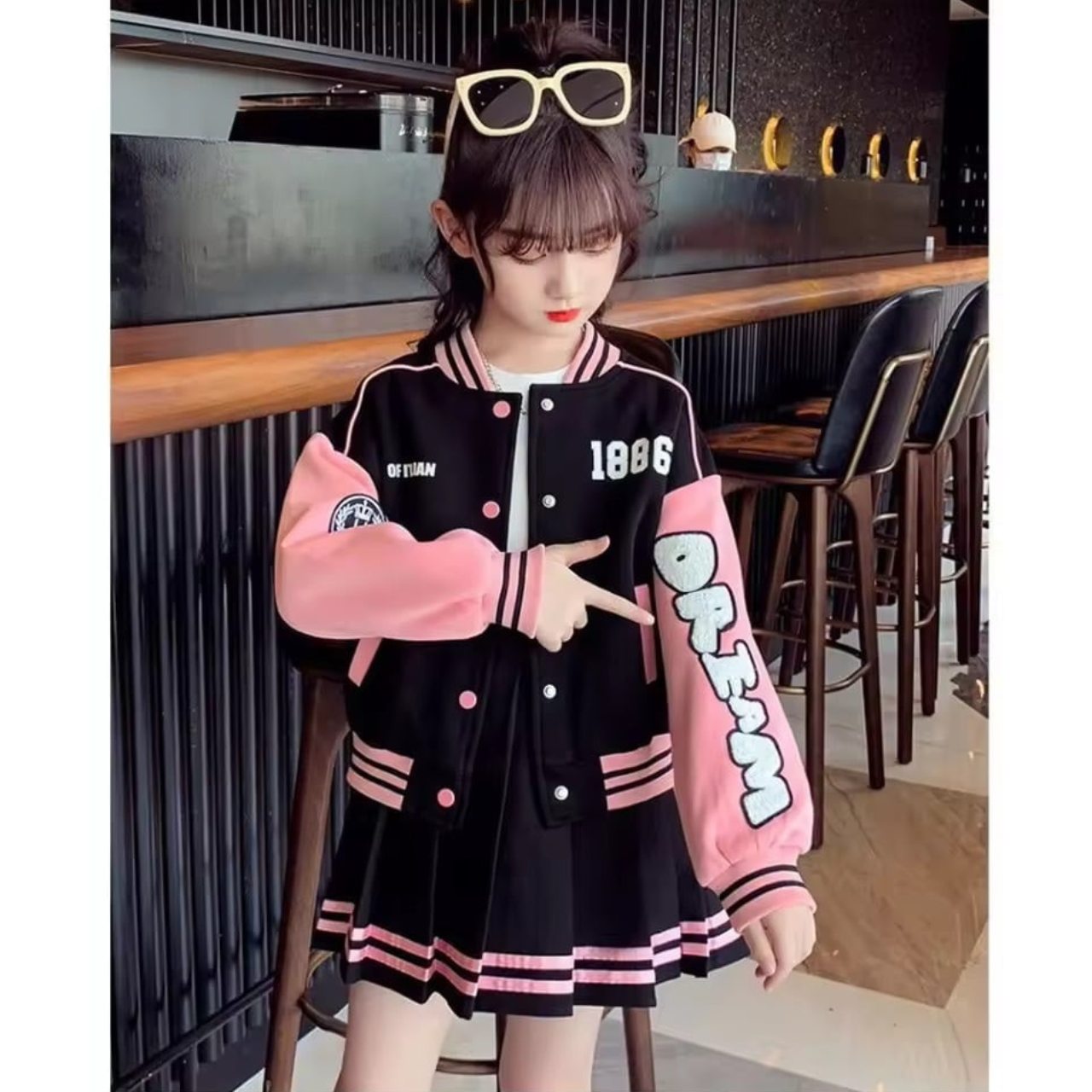 スタジャン × プリーツスカート セットアップ
