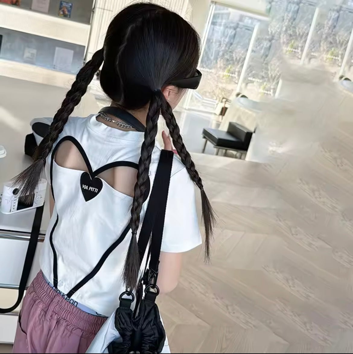 ハート♡ 背中空きトップス シャツ