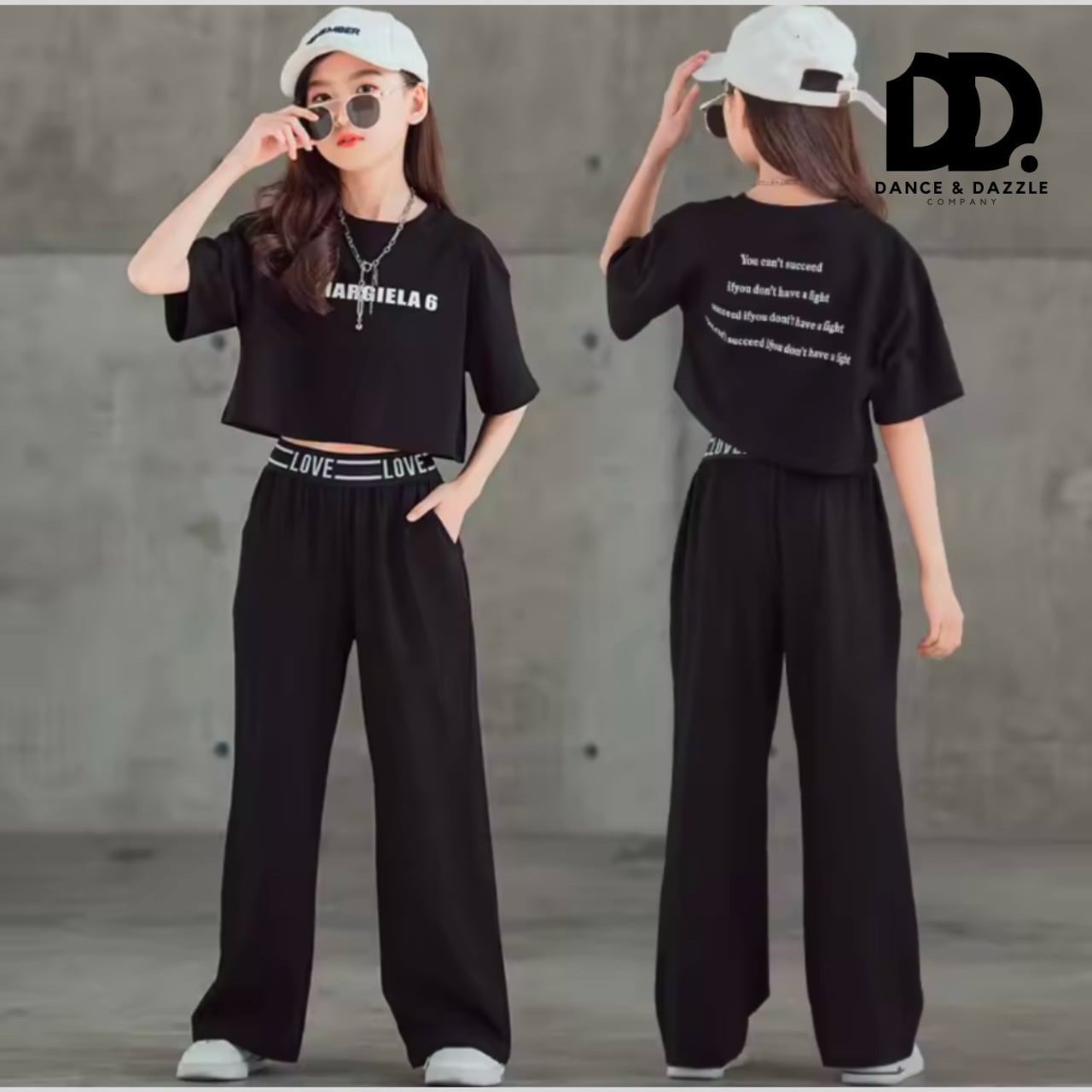 ショート丈シャツ×ワイドパンツ 上下セット ブラック