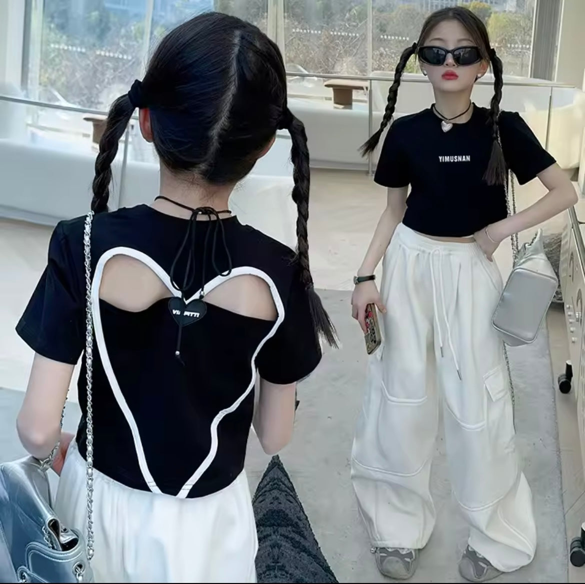 ハート♡ 背中空きトップス シャツ