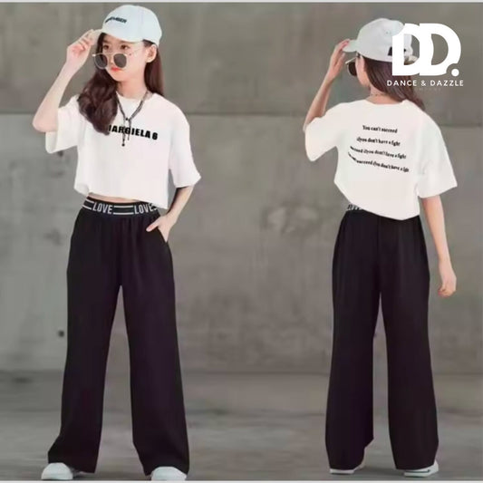 ショート丈シャツ×ワイドパンツ 上下セット ホワイト